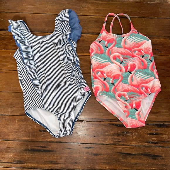 Striped and Flamingo Print Swimsuits 5T - Picture 1 of 6